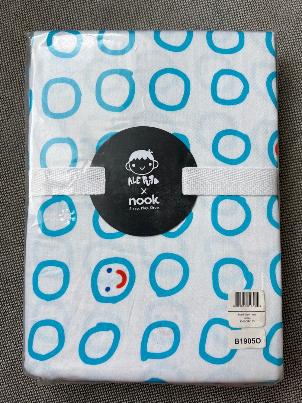 Ale Puro + Nook Organic Cotton Twin Fitted Sheet Circles Smiley Faces- NWT